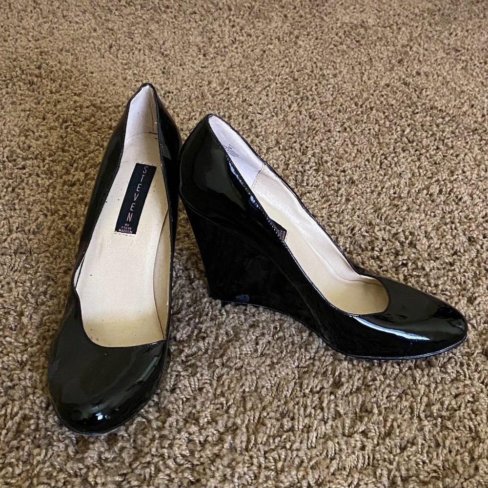 Steven Patented Leather Wedge Heel